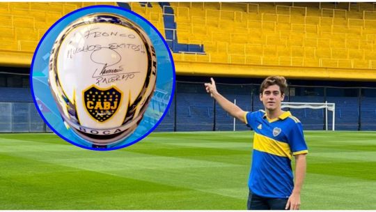 Franco Colapinto recibió un regalo inolvidable: un casco de Boca firmado por Martín Palermo