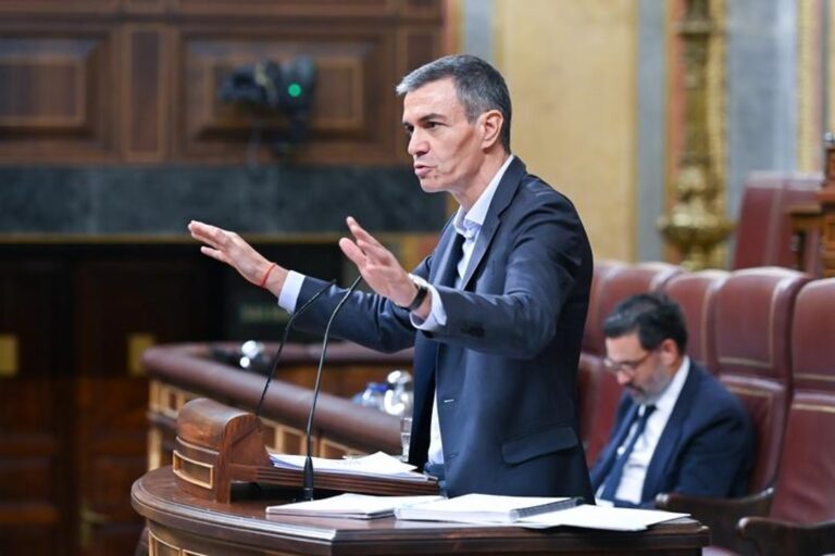 Pedro Sánchez durante una conferencia en el palacio de la Moncloa